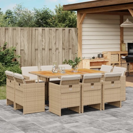vidaXL Set comedor de jardín 11 pzas con cojines ratán sintético beige