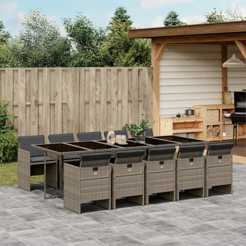 vidaXL Set de comedor de jardín 11 pzas y cojines ratán sintético gris vidaXL Set de comedor de jardín 11 pzas y cojines ratán sintético gris