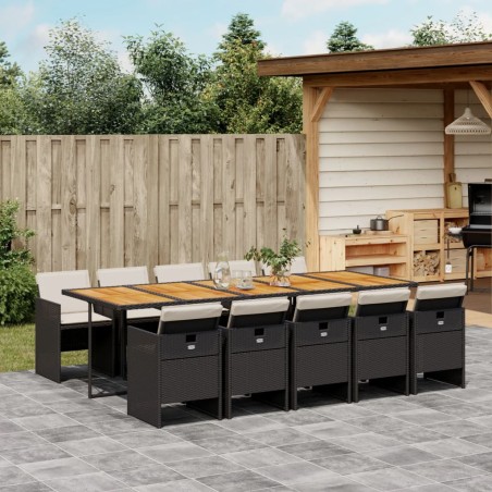 vidaXL Set de comedor jardín 11 pzas con cojines ratán sintético negro