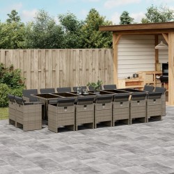 vidaXL Set comedor de jardín 17 pzas y cojines ratán sintético gris