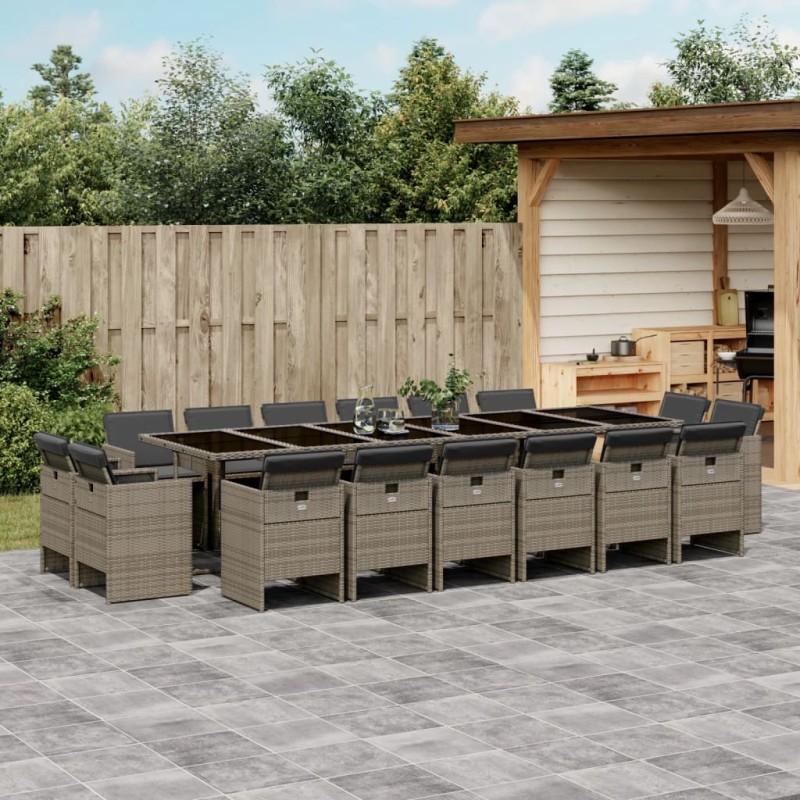 vidaXL Set comedor de jardín 17 pzas y cojines ratán sintético gris vidaXL Set comedor de jardín 17 pzas y cojines ratán sintético gris