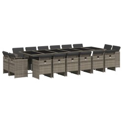 vidaXL Set comedor de jardín 17 pzas y cojines ratán sintético gris