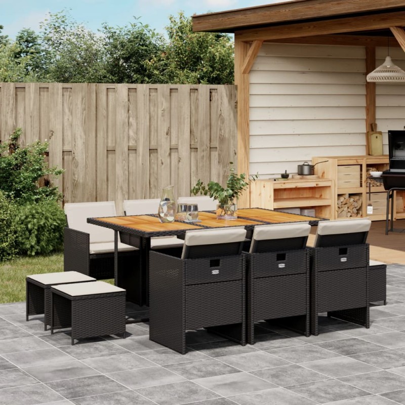 vidaXL Set de comedor jardín 11 pzas con cojines ratán sintético negro vidaXL Set de comedor jardín 11 pzas con cojines ratán sintético negro
