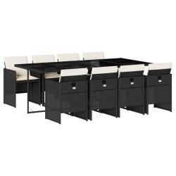 vidaXL Set de comedor de jardín 9 pzas y cojines ratán sintético negro