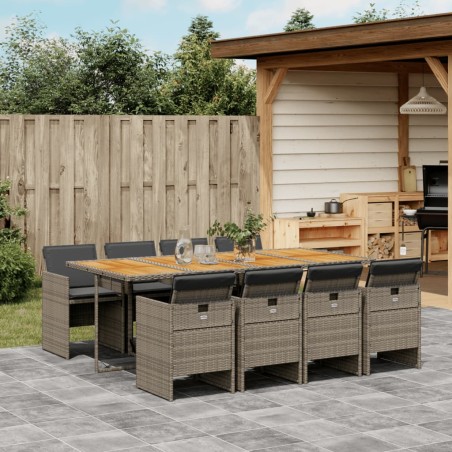 vidaXL Set comedor jardín 9 pzas y cojines ratán sintético gris