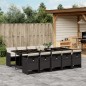 vidaXL Set de comedor jardín 11 pzas con cojines ratán sintético negro