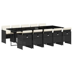vidaXL Set de comedor jardín 11 pzas con cojines ratán sintético negro
