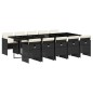 vidaXL Set de comedor jardín 11 pzas con cojines ratán sintético negro