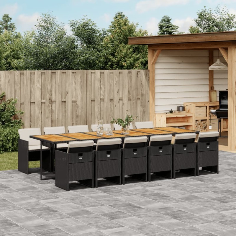 vidaXL Set comedor de jardín con cojines 13 pzas ratán sintético negro vidaXL Set comedor de jardín con cojines 13 pzas ratán sintético negro