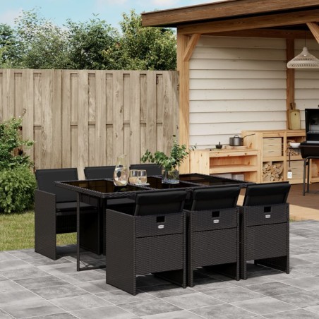 vidaXL Set de comedor de jardín 7 pzas y cojines ratán sintético negro