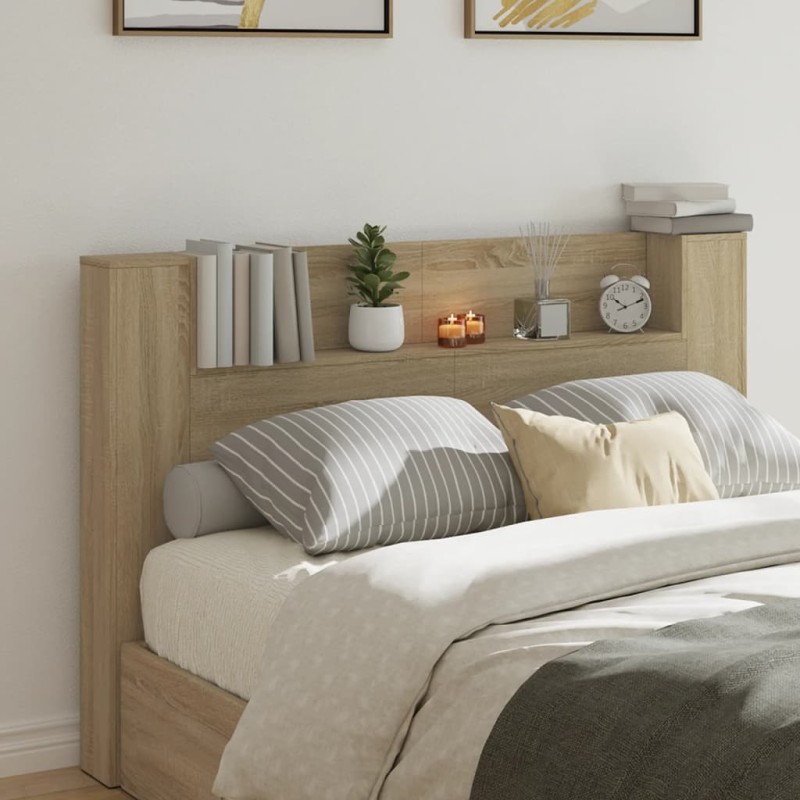 vidaXL Cabecero de cama con luz LED roble Sonoma 160x16,5x103,5 cm vidaXL Cabecero de cama con luz LED roble Sonoma 160x16,5x103,5 cm