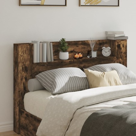 vidaXL Cabecero de cama con luz LED roble ahumado 160x16,5x103,5 cm