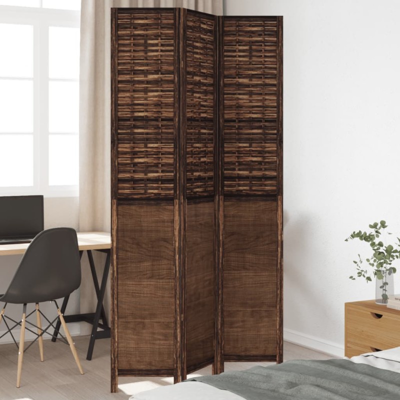 vidaXL Biombo separador de 3 paneles madera paulownia marrón oscuro vidaXL Biombo separador de 3 paneles madera paulownia marrón oscuro