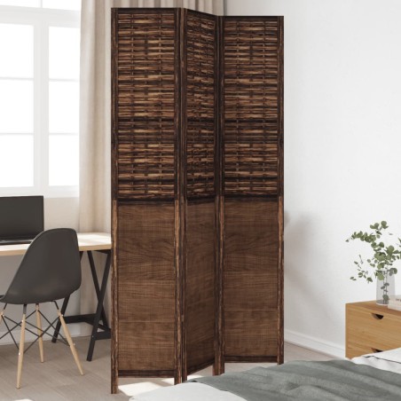 vidaXL Biombo separador de 3 paneles madera paulownia marrón oscuro