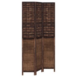 vidaXL Biombo separador de 3 paneles madera paulownia marrón oscuro