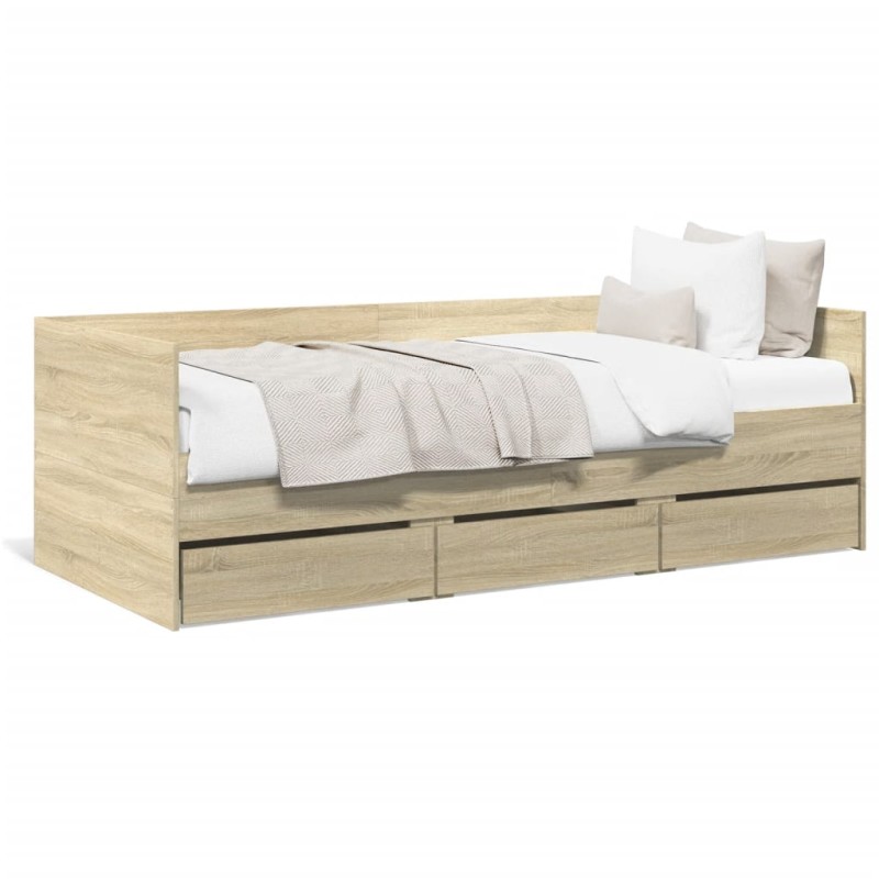 vidaXL Tumbona con cajones madera ingeniería roble Sonoma 90x190 cm