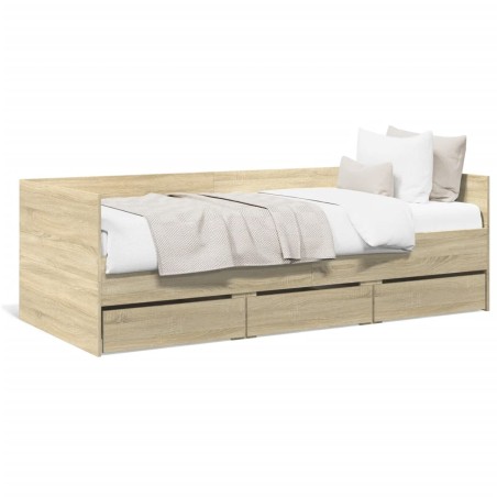 vidaXL Tumbona con cajones madera ingeniería roble Sonoma 90x190 cm