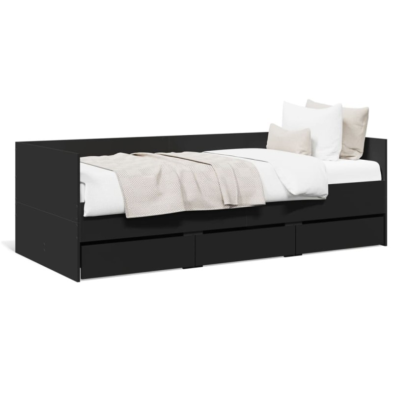vidaXL Tumbona con cajones madera de ingeniería negro 75x190 cm vidaXL Tumbona con cajones madera de ingeniería negro 75x190 cm