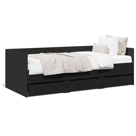 vidaXL Tumbona con cajones madera de ingeniería negro 75x190 cm