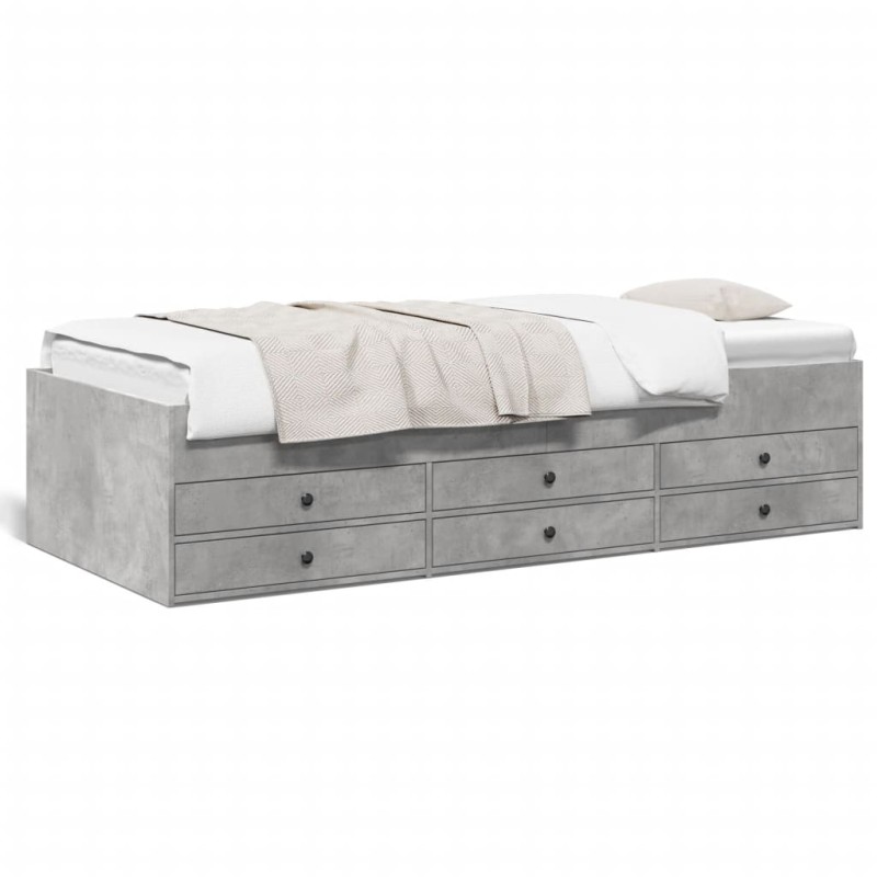 vidaXL Tumbona con cajones madera ingeniería gris hormigón 90x190 cm