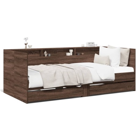 vidaXL Tumbona con cajones madera ingeniería roble marrón 90x190 cm