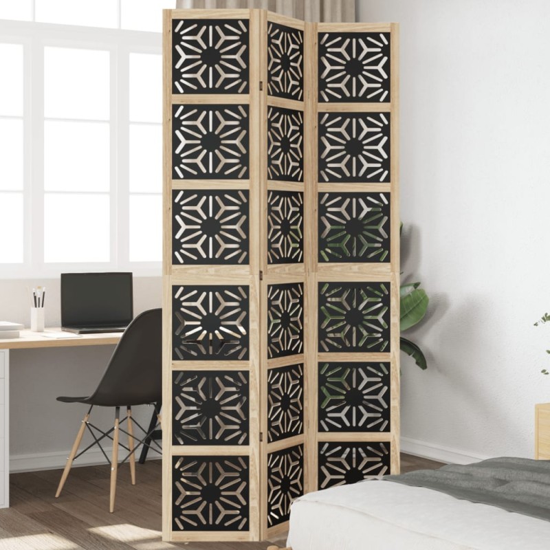 vidaXL Biombo separador 3 paneles madera maciza Paulownia marrón negro vidaXL Biombo separador 3 paneles madera maciza Paulownia marrón negro
