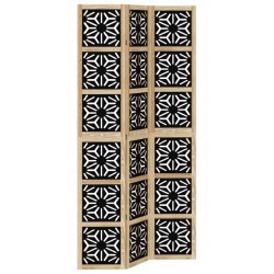 vidaXL Biombo separador 3 paneles madera maciza Paulownia marrón negro