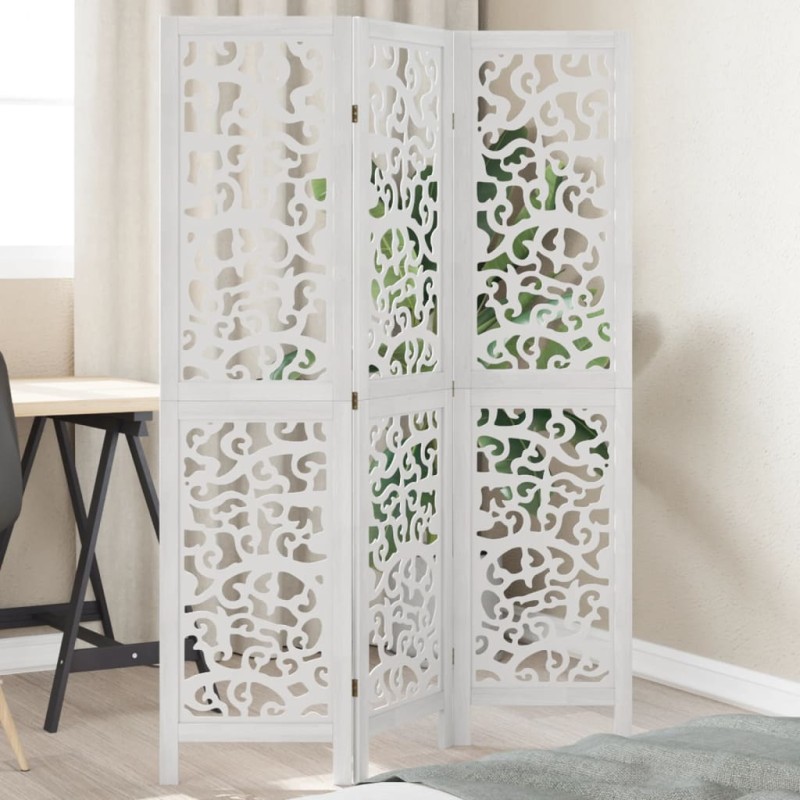 vidaXL Biombo separador de 3 paneles madera maciza Paulownia blanco vidaXL Biombo separador de 3 paneles madera maciza Paulownia blanco