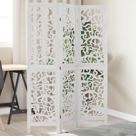 vidaXL Biombo separador de 3 paneles madera maciza Paulownia blanco