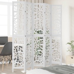 vidaXL Biombo separador de 5 paneles madera maciza Paulownia blanco