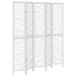 vidaXL Biombo separador de 5 paneles madera maciza Paulownia blanco