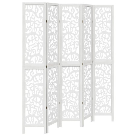 vidaXL Biombo separador de 5 paneles madera maciza Paulownia blanco