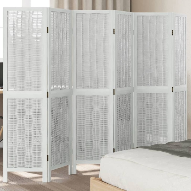 vidaXL Biombo separador de 6 paneles madera maciza Paulownia blanco vidaXL Biombo separador de 6 paneles madera maciza Paulownia blanco