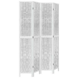 vidaXL Biombo separador de 4 paneles madera maciza Paulownia blanco