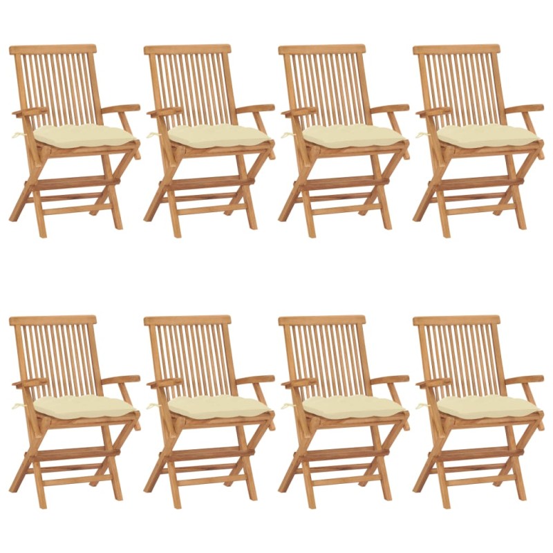 vidaXL Sillas de jardín 8 uds madera teca con cojines crema blanco vidaXL Sillas de jardín 8 uds madera teca con cojines crema blanco
