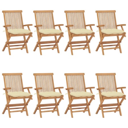 vidaXL Sillas de jardín 8 uds madera teca con cojines crema blanco