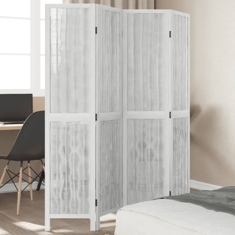 vidaXL Biombo separador de 4 paneles madera maciza Paulownia blanco vidaXL Biombo separador de 4 paneles madera maciza Paulownia blanco