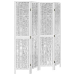 vidaXL Biombo separador de 4 paneles madera maciza Paulownia blanco
