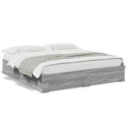vidaXL Cama con cajones madera ingeniería gris Sonoma 180x200 cm