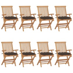 vidaXL Sillas de jardín 8 uds madera teca con cojines gris taupe