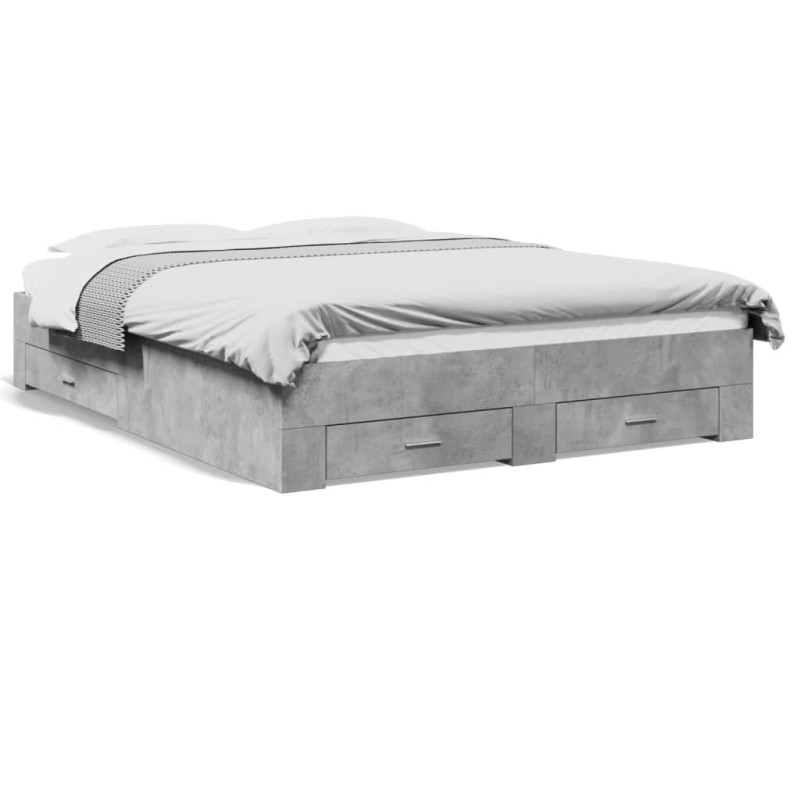 vidaXL Cama con cajones madera ingeniería gris hormigón 150x200 cm vidaXL Cama con cajones madera ingeniería gris hormigón 150x200 cm