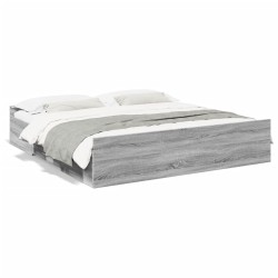 vidaXL Cama con cajones madera ingeniería gris Sonoma 200x200 cm
