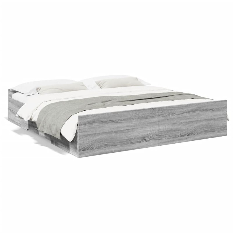 vidaXL Cama con cajones madera ingeniería gris Sonoma 200x200 cm