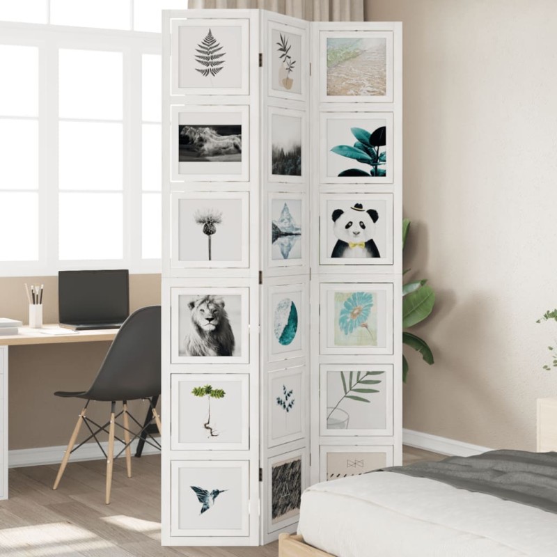 vidaXL Biombo separador de 3 paneles madera maciza Paulownia blanco vidaXL Biombo separador de 3 paneles madera maciza Paulownia blanco