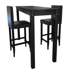 vidaXL Mesa de bar con 2 sillas de barra negras