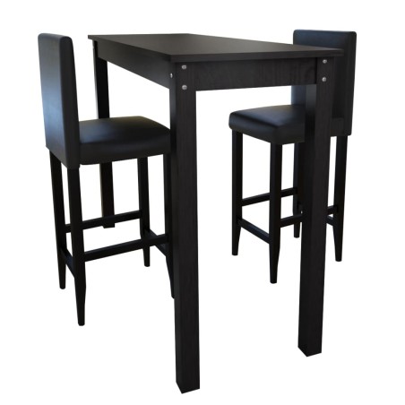 vidaXL Mesa de bar con 2 sillas de barra negras