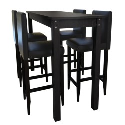 vidaXL Mesa alta de cocina con 4 sillas de barra negras 