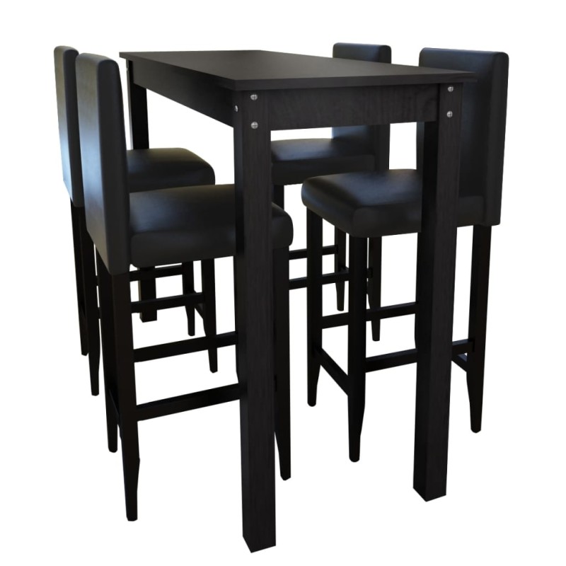 vidaXL Mesa alta de cocina con 4 sillas de barra negras vidaXL Mesa alta de cocina con 4 sillas de barra negras