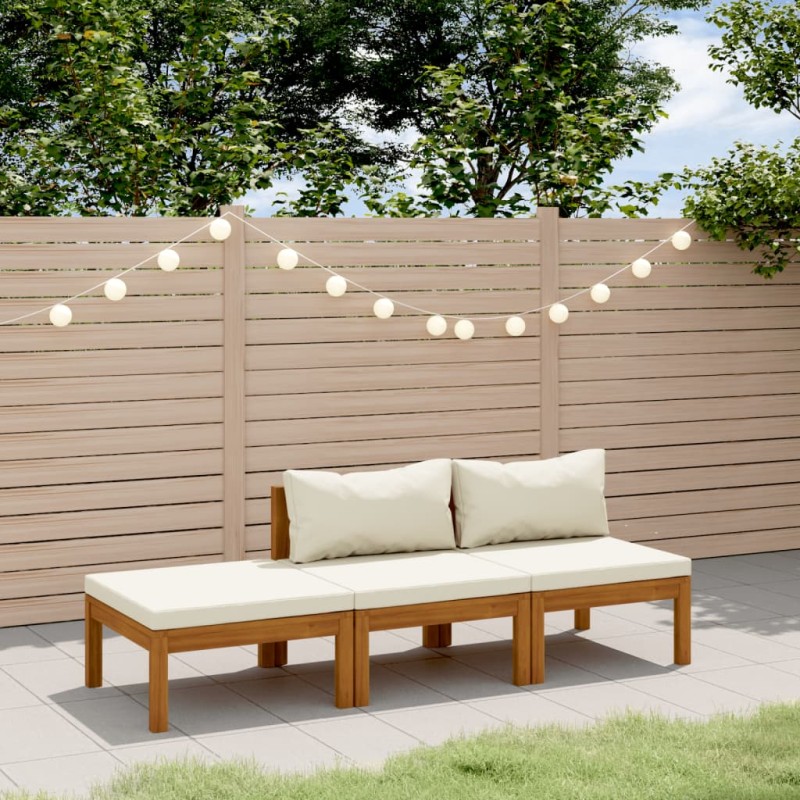 vidaXL Muebles de jardín 3 pzas madera maciza de acacia cojines crema vidaXL Muebles de jardín 3 pzas madera maciza de acacia cojines crema