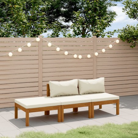 vidaXL Muebles de jardín 3 pzas madera maciza de acacia cojines crema 